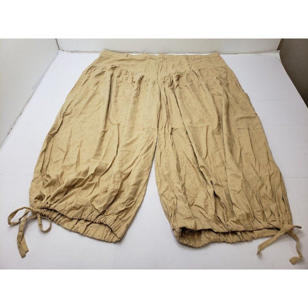 Fe Noel Womens Yoke Pants High Rise Drawstring Linen Blend Beige Sz 28 PLUS SIZE